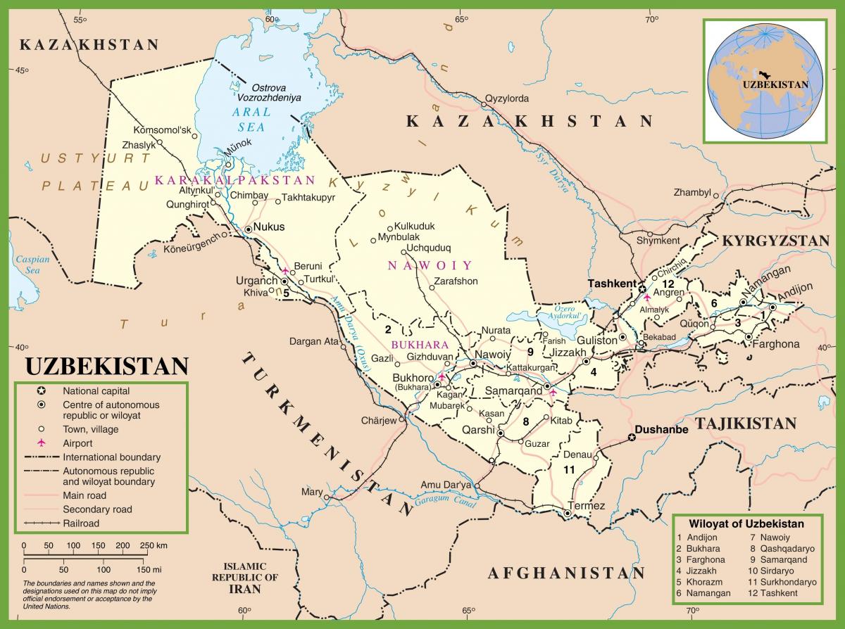 térkép Üzbegisztán politikai 
