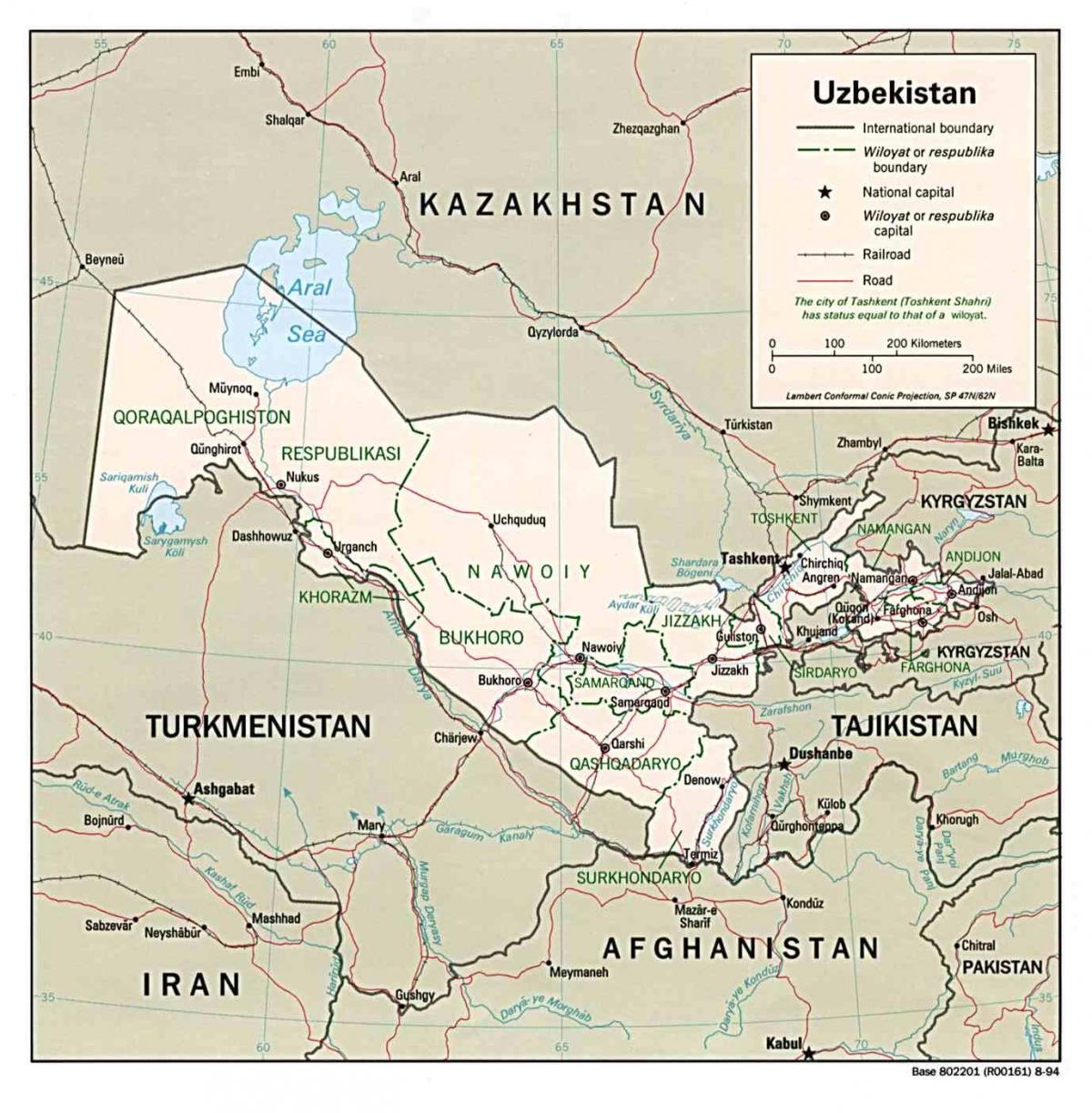 térkép Üzbegisztán környező országokban