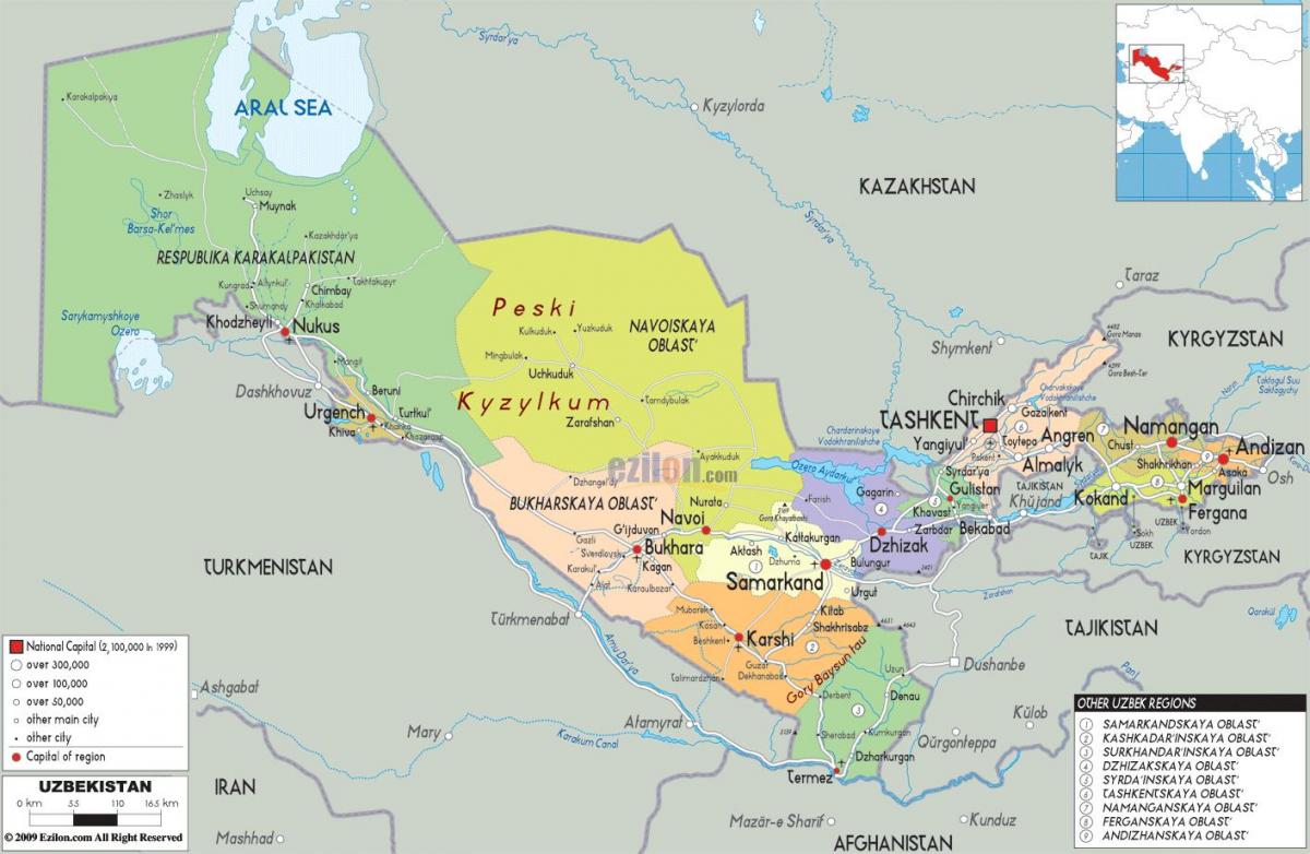 a térkép Üzbegisztán